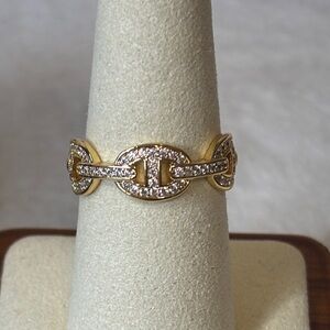 AAA CZ Gucci Link Eternity Band Ring 18k Yellow Gold Filled